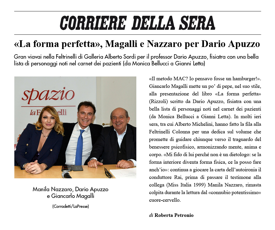 La forma perfetta, Magalli e Nazzaro per Dario Apuzzo – Corriere della sera 30 gennaio 2019